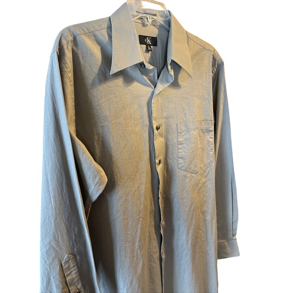 Calvin Klein Men’s M 15.5 32/33 Brown Khaki Long Sleeve Button Down Cotton Shirt